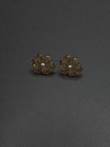 咖色透明树脂花朵耳钉女复古轻奢高级气质百搭耳环耳饰P121854