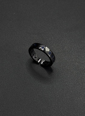 Vintage古著欧美黑色摩斯密码戒指简约时尚轻奢百搭戒指H102351