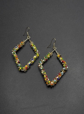 Vintage古著欧美潮款彩色米珠圈圈耳环时尚简约百搭耳饰R52708