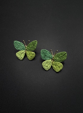 Vintage古著编织耳环夏日个性小清新蝴蝶耳坠波西米亚小众F50910