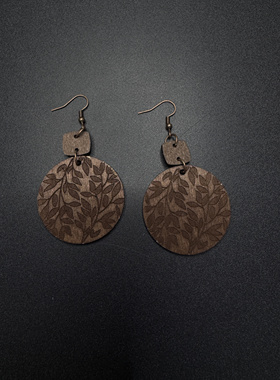 Vintage古着设计感古早风复古风几何圆形 气质木质耳饰P52703