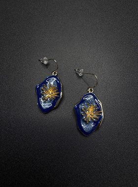 Vintage古「夜色如梦」新中式蓝色滴釉耳环春夏显白耳饰P53004