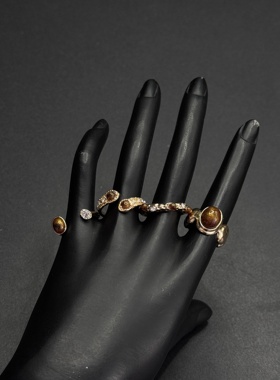 Vintage古著秋冬美拉德虎眼石戒指时尚贵妇气质轻奢手饰H101855