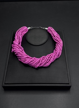 vintage中古玫红色琉璃多层层意大利风扭扭链子项链R30806