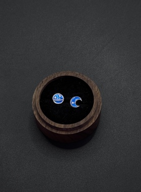 不对称蓝色星空月亮耳钉耳环女小巧气质P11351