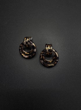 Vintage古著咖色美拉德豹纹耳环高级感耳钉复古秋冬气质耳饰91460