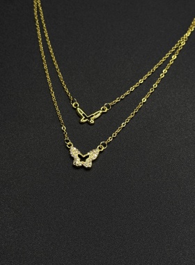轻奢时尚双层叠戴闪钻蝴蝶项链女镂空双蝴蝶锁骨链新款R22003