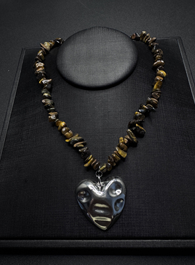 Vintage古着文艺不规则石头串珠项链古早风独特小众项链H101106