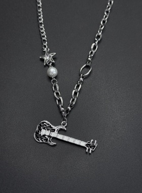 ins冷淡风串珠拼接吉他吊坠网红饰品锁骨链项链爆款小众R30903