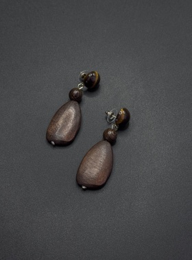 新中式清冷感木质几何耳环女小众原木头耳钉耳饰P11655