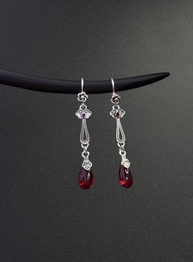 Vintage古著新中式高级感新年红色轻奢耳钉小众独特耳饰P11255