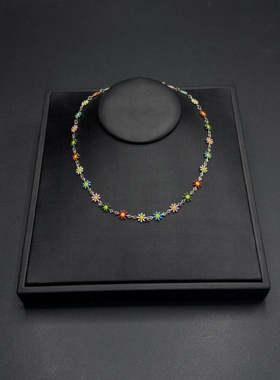 美式拼接彩色雏菊项链小众设计颈链高级感锁骨链甜酷毛衣链R30805
