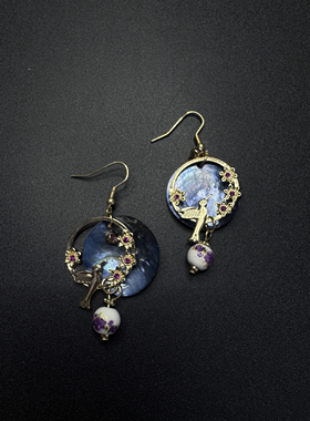 Vintage古着设计感古早风独特小众耳环耳饰F60755