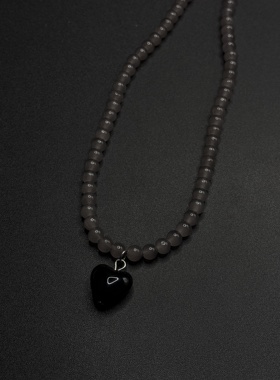 韩国ins同款气质百搭黑爱心锁骨链项链饰品春夏新款P10451