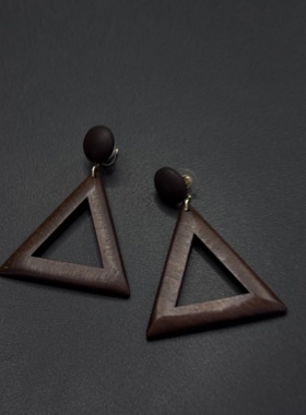欧美跨境复古木质几何耳环女 小众设计三角形耳饰P11659