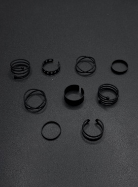 黑色戒指套装简约几何关节指环个性小众设计感手饰R31210