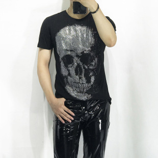 修身 夏季 短袖 骷髅烫钻T恤欧洲站休闲时尚 2020男士 情侣网红款 薄款