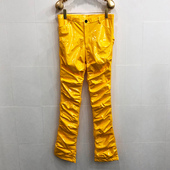 兜巴星秋季 男女性感夜店舞蹈模特演出服 皱褶喇叭皮裤 新款 镜面修身