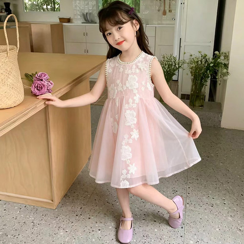 女童甜美无袖网纱连衣裙背心裙