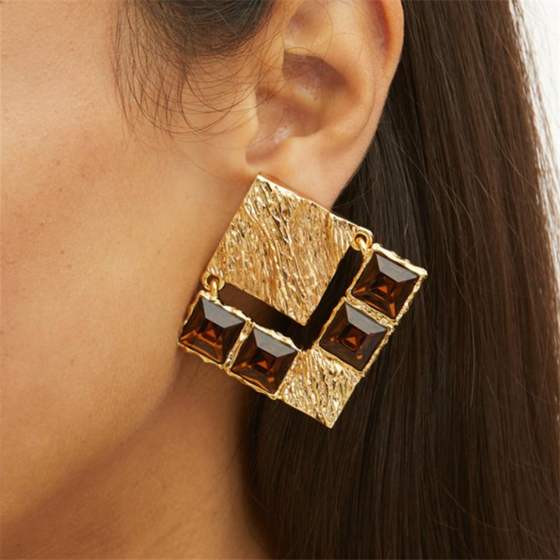 欧美风复古方形条纹耳夹