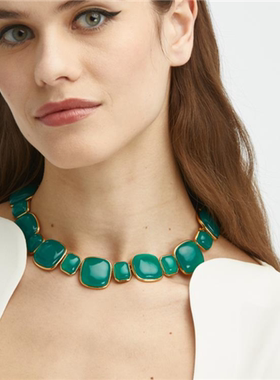 树脂琥珀镀金色女夸张项链新款