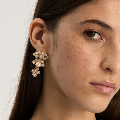 欧美风镀18K夸张莱茵石闪钻耳环