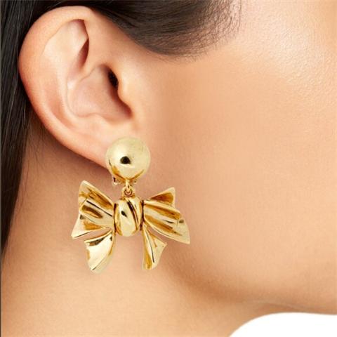 夹扣式不对称复古镀金蝴蝶结耳夹