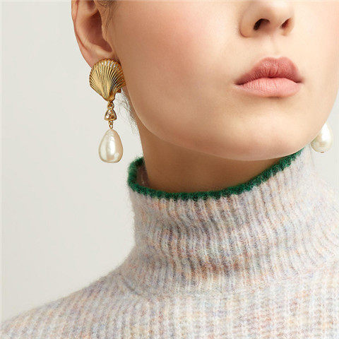 欧美风oscar新款贝壳造型珍珠