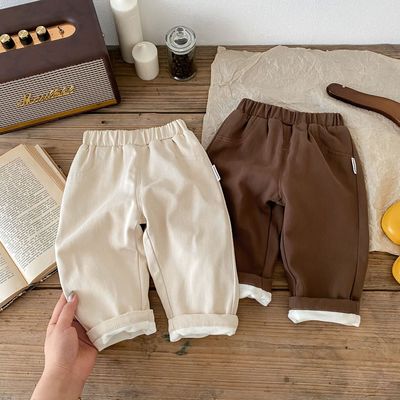 儿童加绒老爹裤0-5岁冬季男童韩版纯色休闲裤宝宝保暖裤子潮