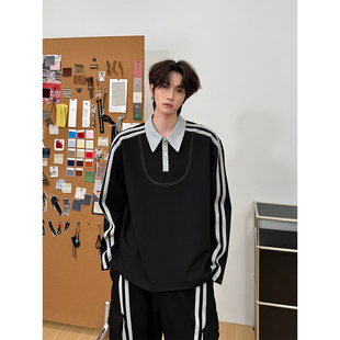 叁贰叁 宽松POLO领长袖 美式 男秋季 上衣 复古学院风休闲套装 3CP