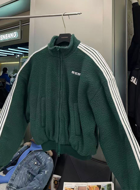 3CP 叁贰叁 美式复古条纹杠运动棒球服立领宽松棉服外套