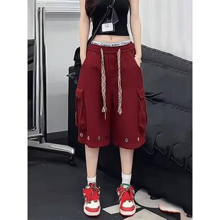 夏季高档时尚潮牌设计感六分裤男女同款直筒大码宽松过膝工装裤子