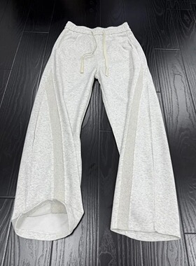 灰色双斜切条纹弯刀卫裤男款美式潮流百搭直筒宽松抽绳休闲长裤