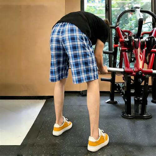 美式高街潮牌复古蓝白格子短裤男夏季薄款宽松透气运动五分裤休闲