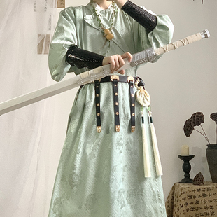 原创汉服红色唐制圆领袍绿色缺胯袍夏袍男女新款 青云霓裳 青柚