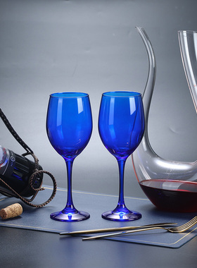 艺术红酒杯宝石古蓝葡萄酒杯彩色无铅高脚杯家装摆件装饰蓝色高脚