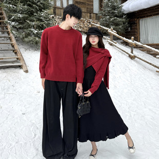 情侣装秋冬圣诞新年法式毛衣ins超火一男一女氛围感针织裙套装潮