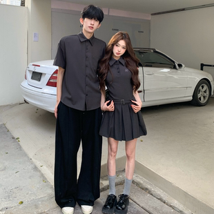 夏季 一裙一衣2026新款 ins设计感学院风Polo领连衣裙潮 情侣装 法式