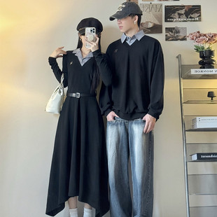 法式 秋季 赫本风一裙一衣收腰显瘦Polo领连衣裙潮流 2025新款 情侣装