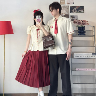 男女学生百褶裙套装 初中生班服学院风POLO领衬衫 演出服 新款 夏季