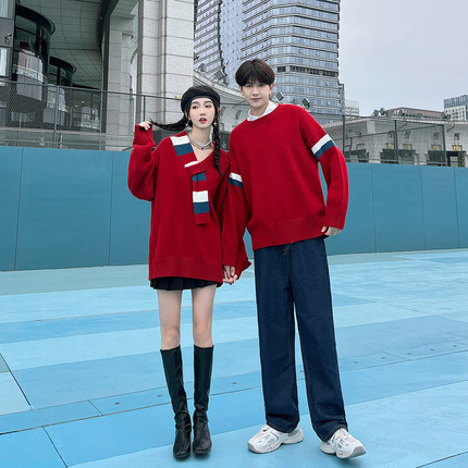 roora情侣装毛衣2022新款秋冬设计感小众慵懒风V领宽松韩版针织衫
