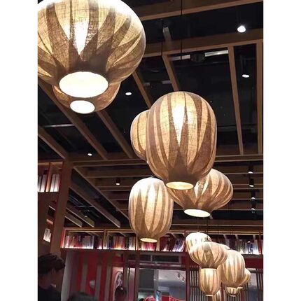 酒店/宴会厅/餐饮日式亚麻布艺玻璃吊灯茶楼会所装饰灯民宿网红灯