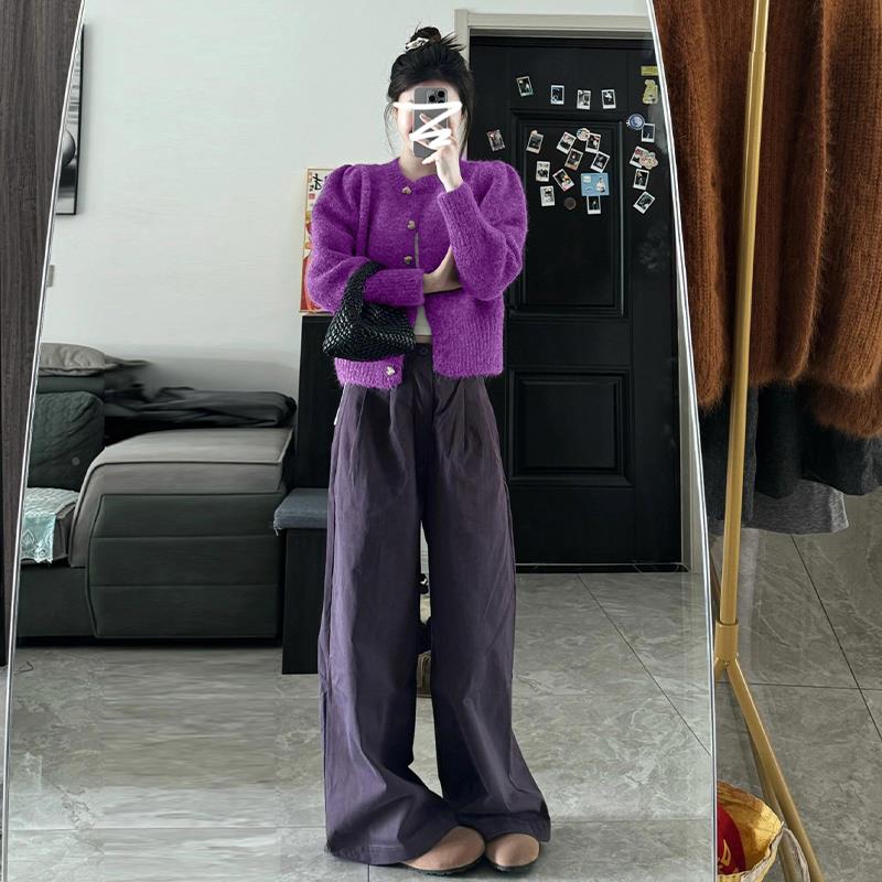 紫色毛衣针织外CAM46463套女春季202新款韩系5衫慵懒风高级秋感开