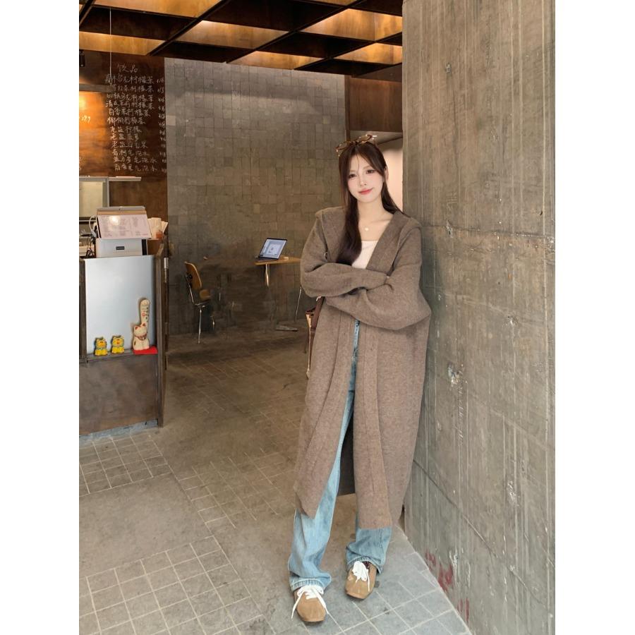 大码慵懒风帽针织衣外套毛女2连0秋25新款季胖zl\/tz\/MM宽松显瘦