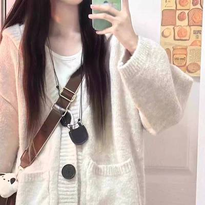 韩系慵懒高级灰色C8M45441帽连毛衣开衫外套女秋冬季2025新款针织