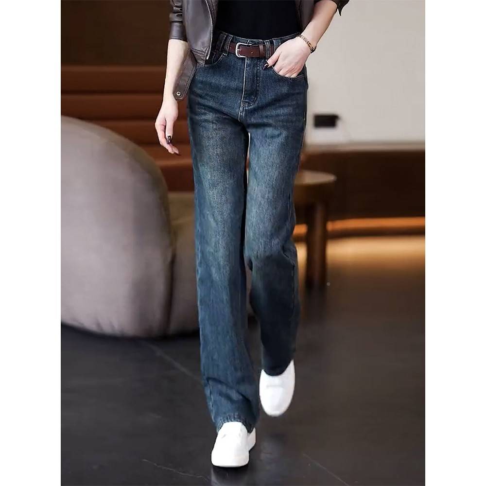 窄版牛仔阔QX-6706-腿裤女冬秋加绒冬2季205新款爆款高腰瘦宽松直