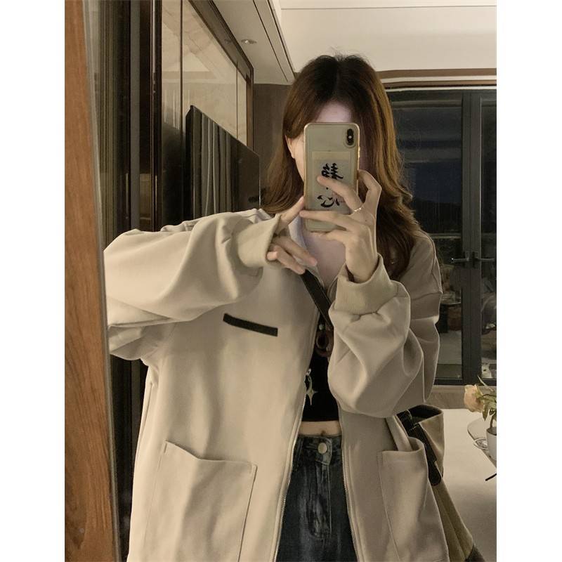 复基础款卫外套女WKM秋季新款翻领双拉链计感小众古开衫衣夹设克