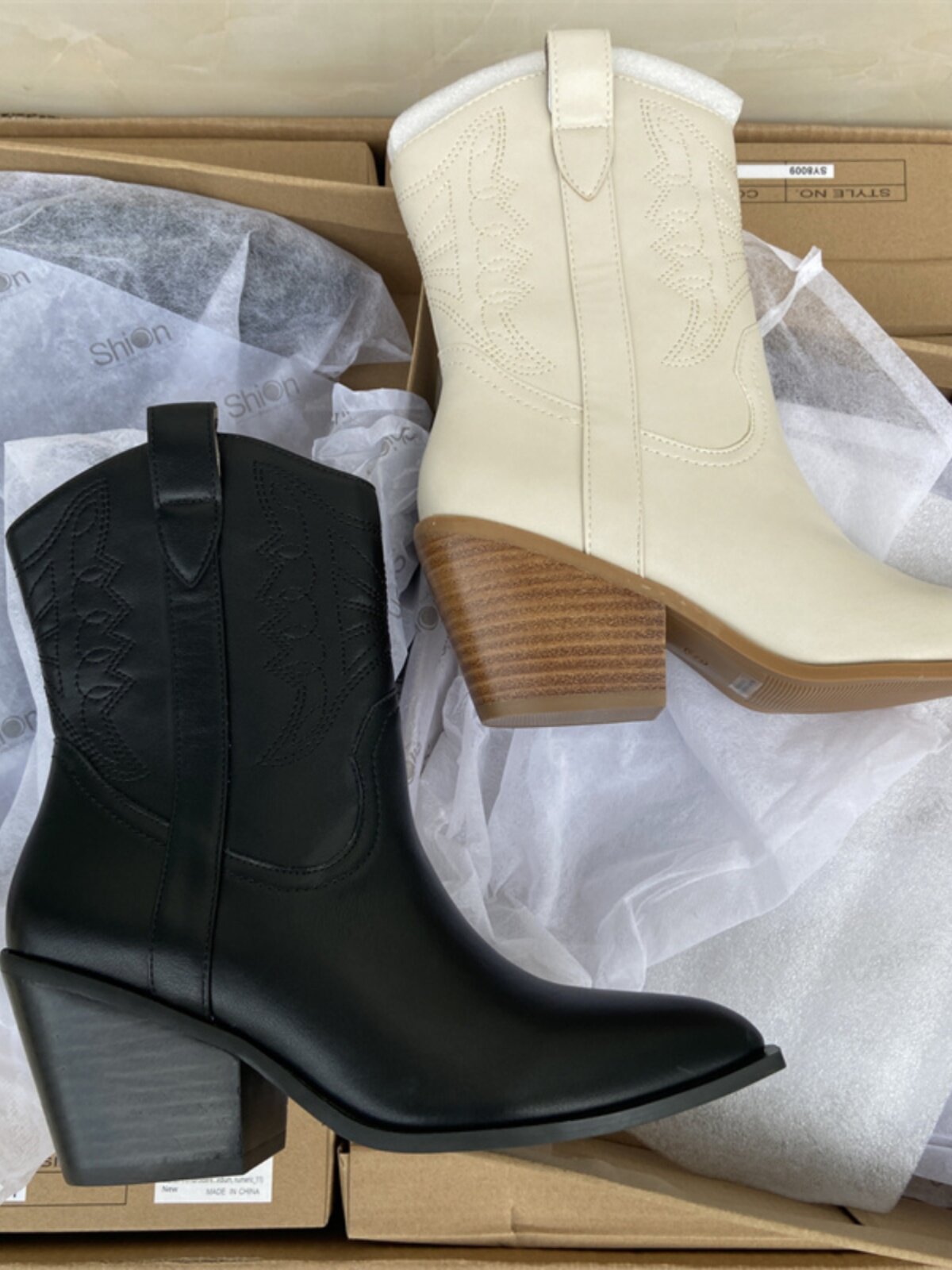 FOREIGN TRADE ORIGINAL SINGLE VERSATILE RETRO BLOCK HEEL POINTED TOE BOOTIE WOMENS BOOTS WESTERN BOOTS COWBOY BOOTS CHELSEA SINGLE BOOTS PLUS SIZE