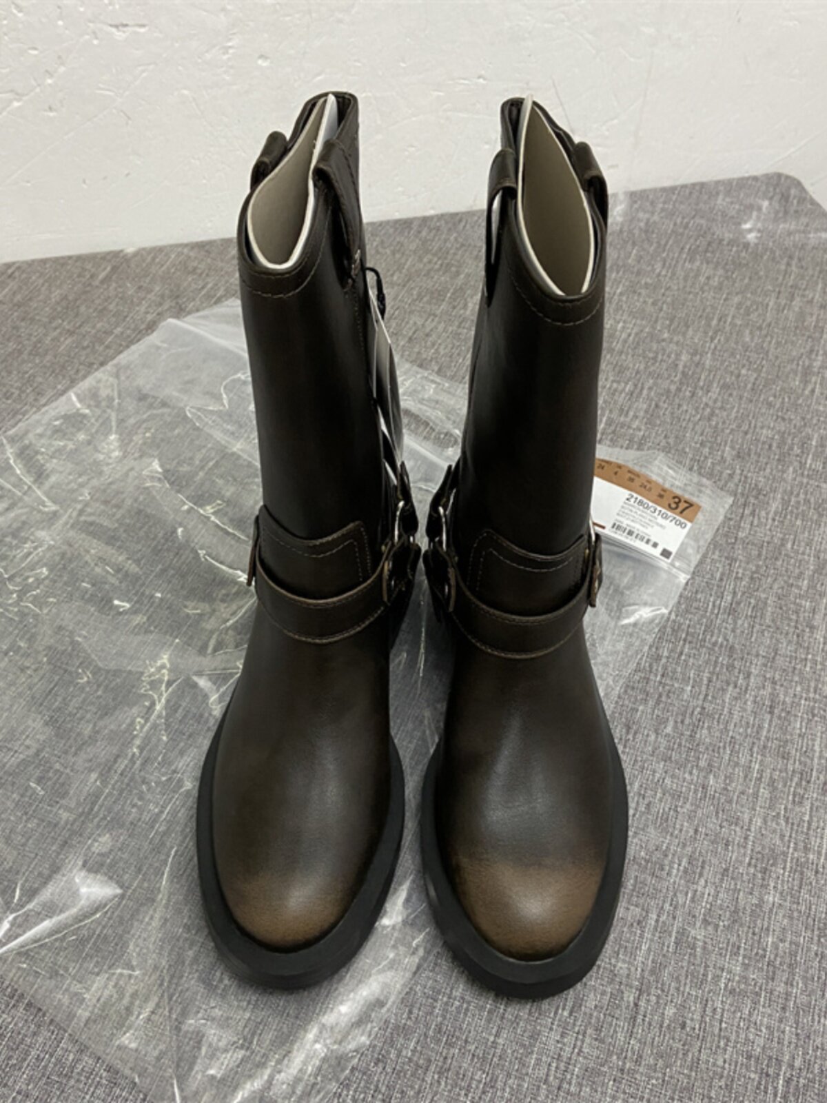 SOURCE SINGLE GOOD GOODS RETRO DISTRESSED SLEEVE MID-RISE BOOTS SINGLE BOOTS WOMENS BOOTS BIKER BOOTS BELT BUCKLE WESTERN COWBOY BOOTS