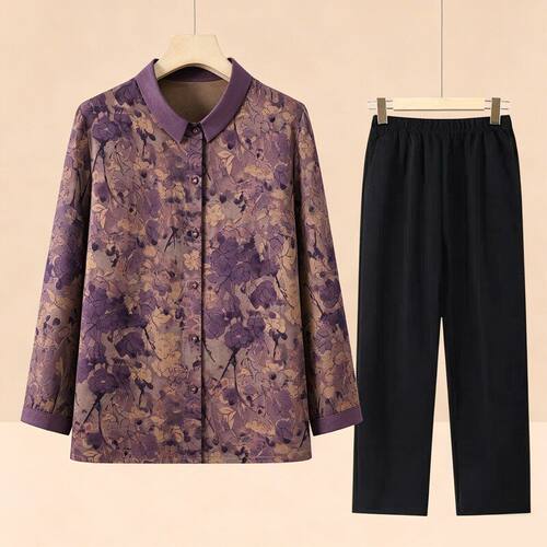 妈妈夏季衬衣老人衣服奶奶夏季七分袖衬衫老年女装老太太翻领上衣